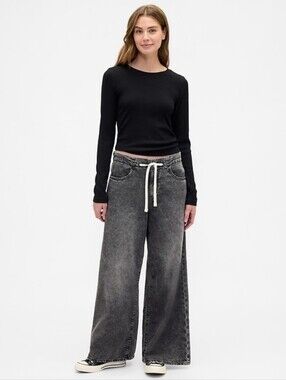 Gap Mid Rise Pull-On SuperLight Baggy Boho Wide Leg Jeans NWT NEW XS S